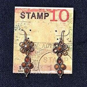 New Stamp 10 Bronze Color , Beautiful Wildflower and Beads Dangle Earrings